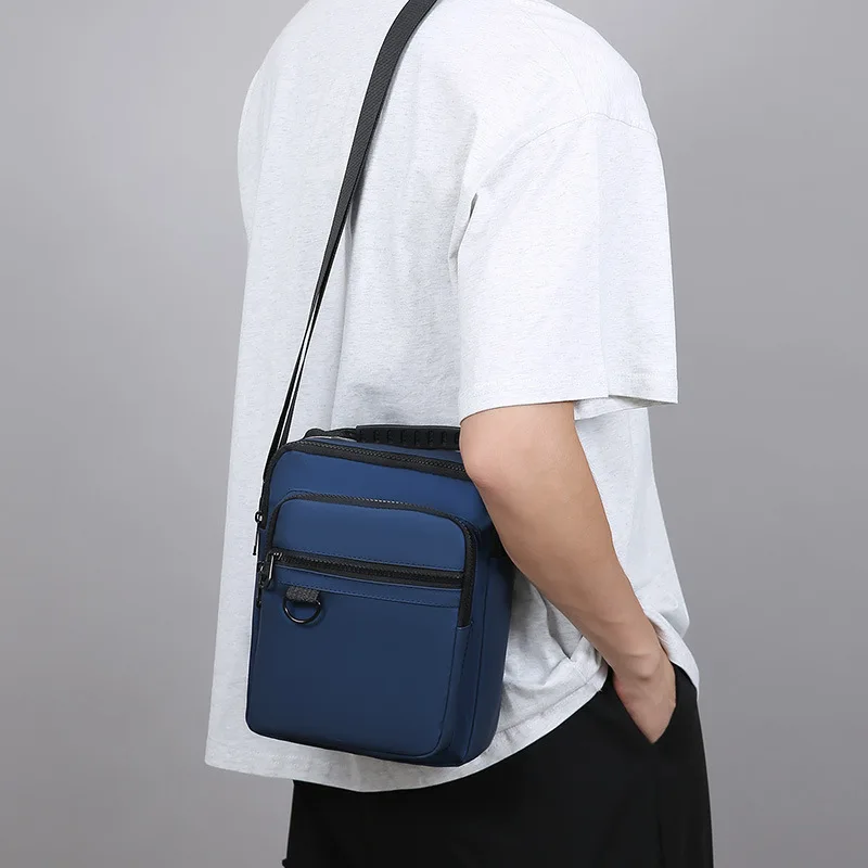 Simple Solid Color Men's Crossbody Bag Water-repellent Versatile Business Travel, Multi-layer Storage Lightweight Shoulder Bag