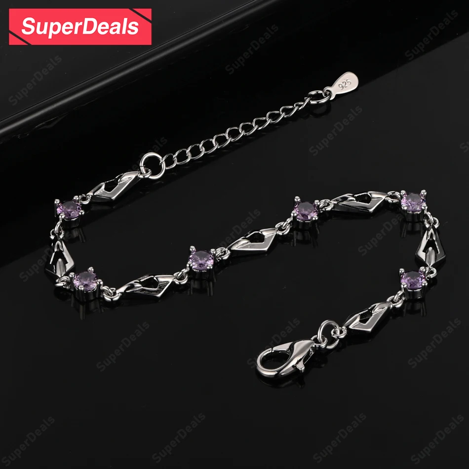

SuperDeals Purple Zircon 925 Sterling Silver Bracelet Beautiful High Jewelry Ladies Nice Wedding Party Lovers Anniversary Gift