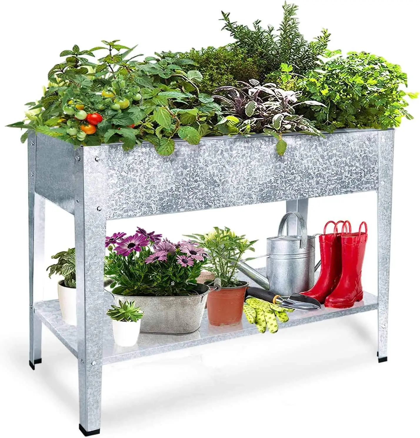 Galvanized Raised Garden Bed with Legs for Vegetables Herbs Outdoor Patio Apartment Planter Box