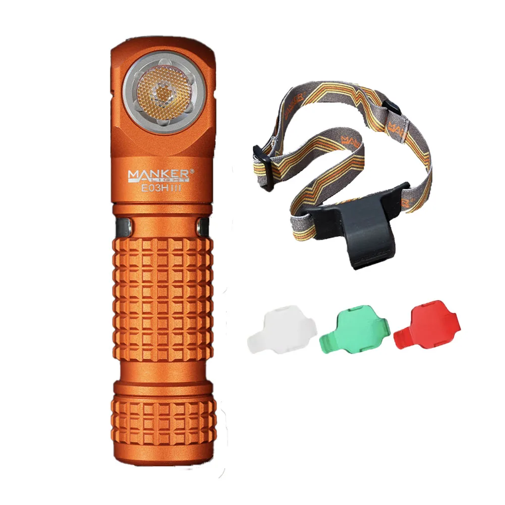 Manker E03H III 1200 Lumens, Magnetic Tail,Rechargeable Portable Flashlight/Headlamp,6500K cold white，Aluminum Orange，headband