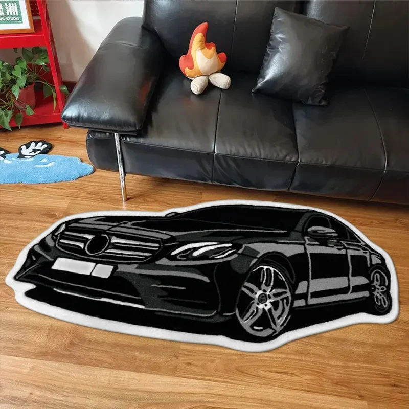 VIKAMA Creative Car-Shaped Rug Soft, Warm and Non-Slip Bedroom Entrance Mat Bedside Rug Living Room Sofa Rug Home Decor