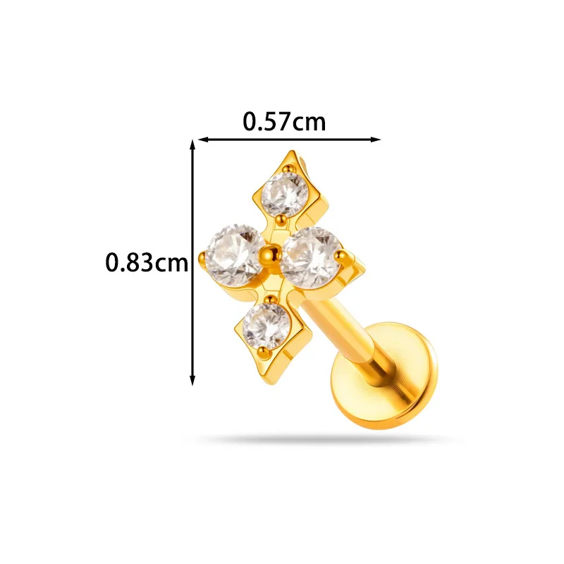 1PC G23 Titanium 16G Flower CZ Cartilage Stud Earring Internal Thread Helix Tragus Stud Labret Medusa Earlobe Piercing Jewelry
