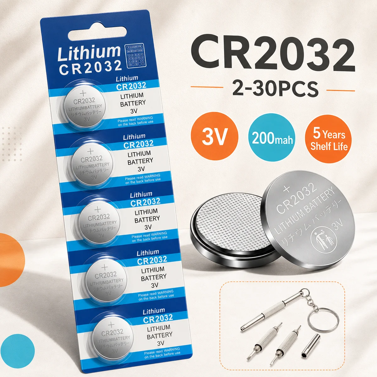 Lithium Coin Cell Battery CR2032 3V 200mAh Button Battery 2-30Pcs DL2032 ECR2032 BR2032 for Watch Calculator