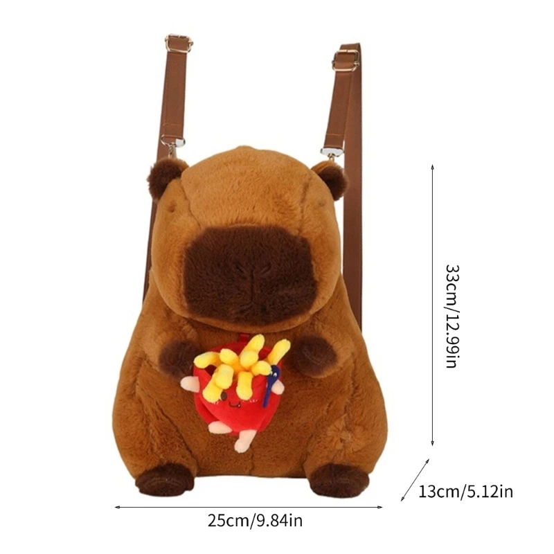 Plush Capybara Backpack for Girl Soft Animal Shaped School Bag with Adjustable Strap Shoulder Bags Crossbody Pack