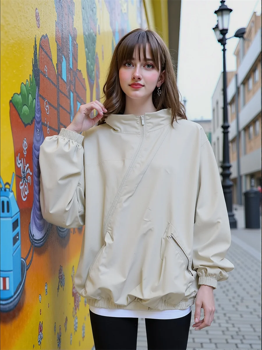 

Hooded Zipper Loose Jackets Aesthetic Top Women Fall Cold-Proof Raglan Workplace Women'S Advanced Elegant Camouflage Breathable