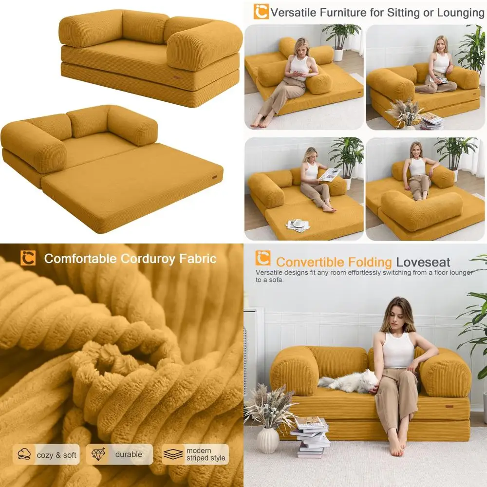 

Queen Size 4-in-1 Convertible Futon Sofa Bed with Foldable L-Shaped Armrests