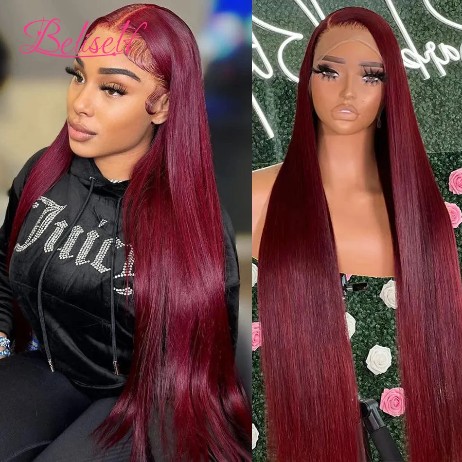 

13x6 HD Lace Frontal Wigs Straight 99J Human Hair Wig Burgundy Glueless Wigs Human Hair 13x6 HD Lace Human Hair Wig Beliself