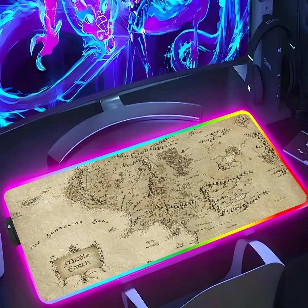 

Gaming L-Lords Of The R-ringEs Mouse Pad RGB Luminous 900X400mm Large Table Mat Non-slip Extra Large Game Office Mouse Pad