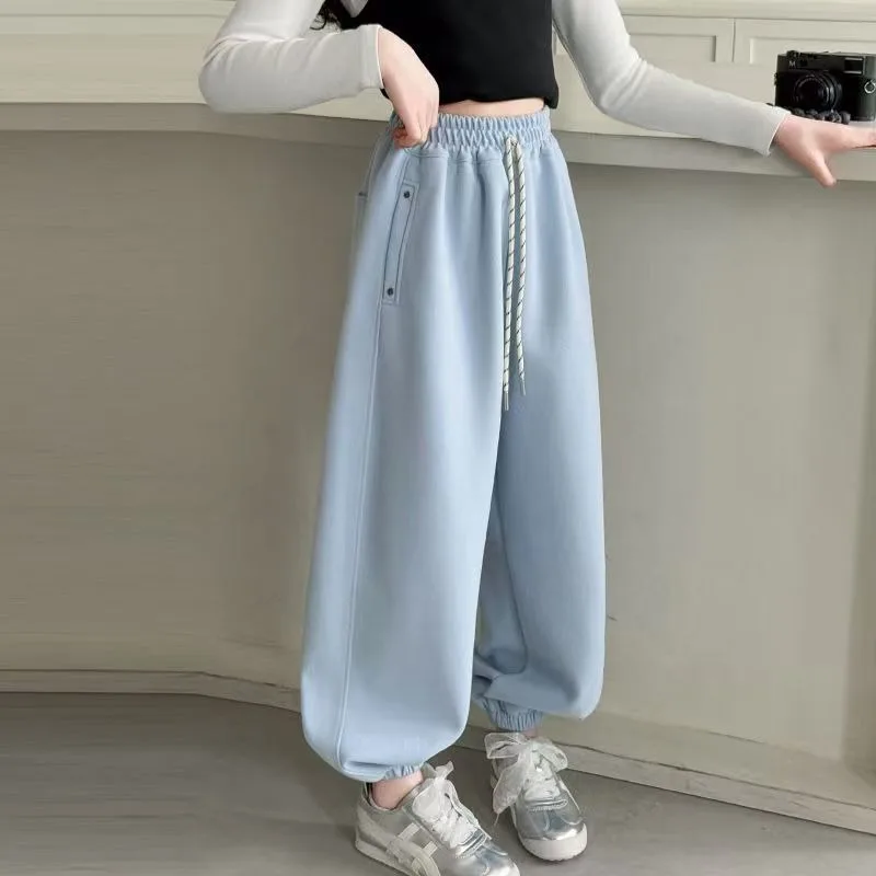 

Детские джоггеры-шаровары для девочек, весна-осень, свободный крой, универсальные повседневные спортивные брюки с манжетами на щиколотках, дышащая ткань, регулируемые манжеты