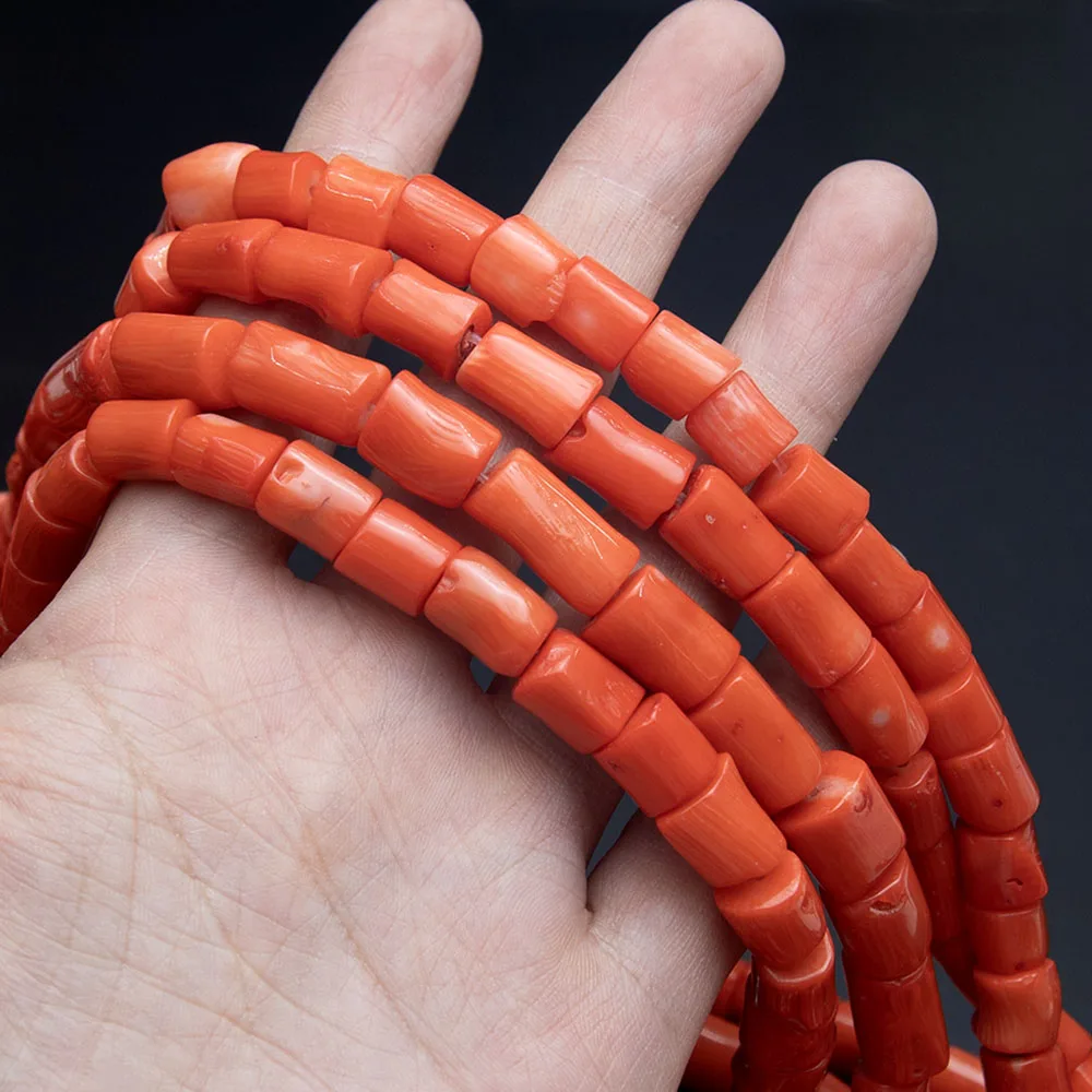 البرتقال العمود شكل المرجان الطبيعي فضفاض الخرز صنع عقد دي اي واي سوار مجوهرات اكسسوارات 8x10-9x14-15 مللي متر 1 قطعة