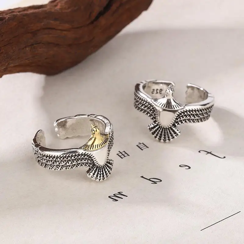 Fashion Stainless Steel 1 Pcs Retro Eagle Wings Open Ring Men Ring for Male Party Wedding Engagement Cool Unique Vintage Jewelry