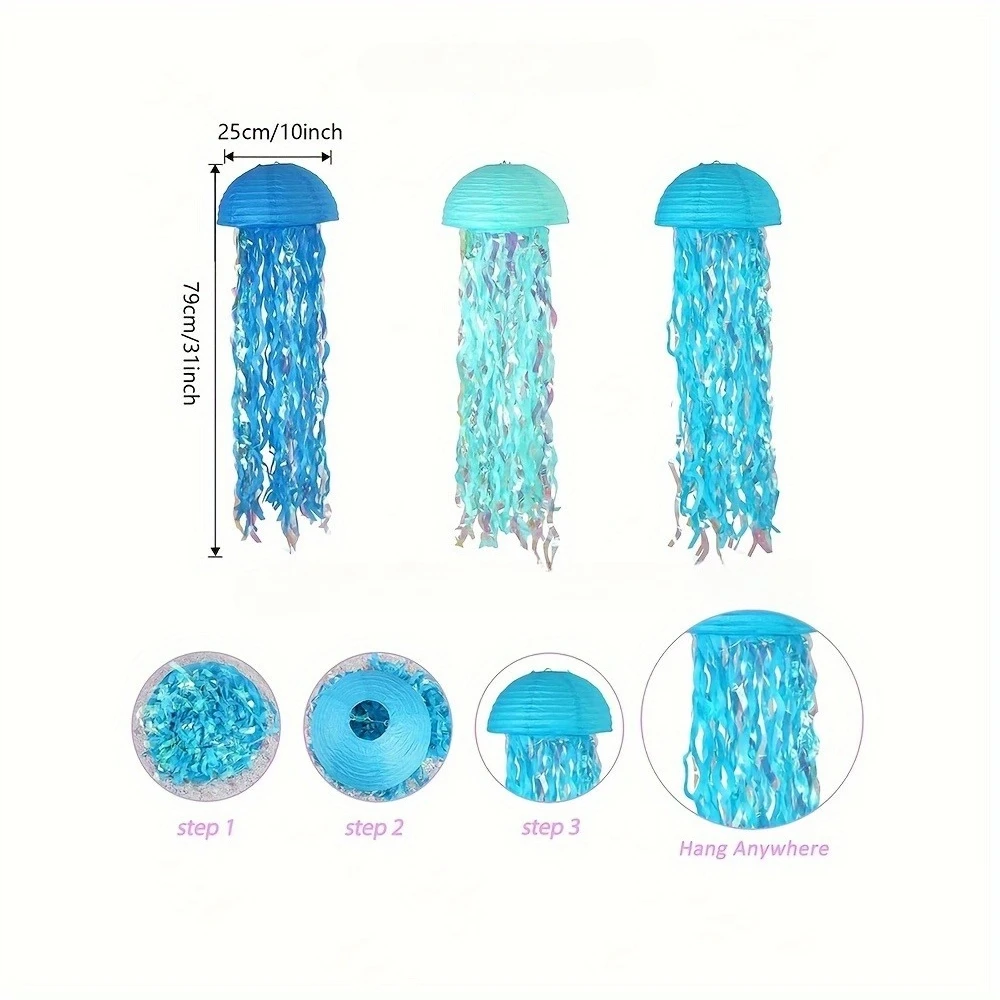 5/10 PCS Colorful Jellyfish Paper Lanterns, Theme Party Underwater Ocean Jellyfish Birthday Decoration view 5