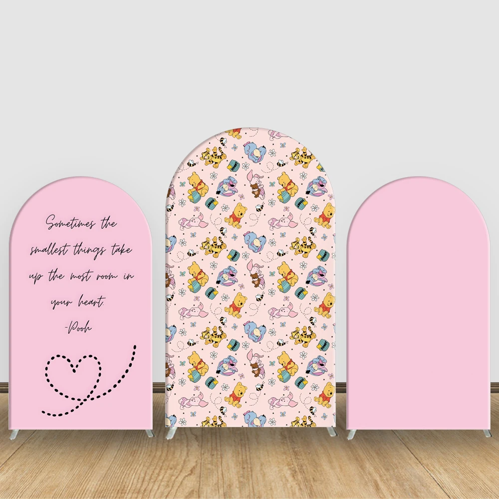 

Winnie The Pooh Arch Backdrop Cover Disney Kids Birthday Pink Cute Girl Baby Shower Background Party Decoration Elastic Fabric