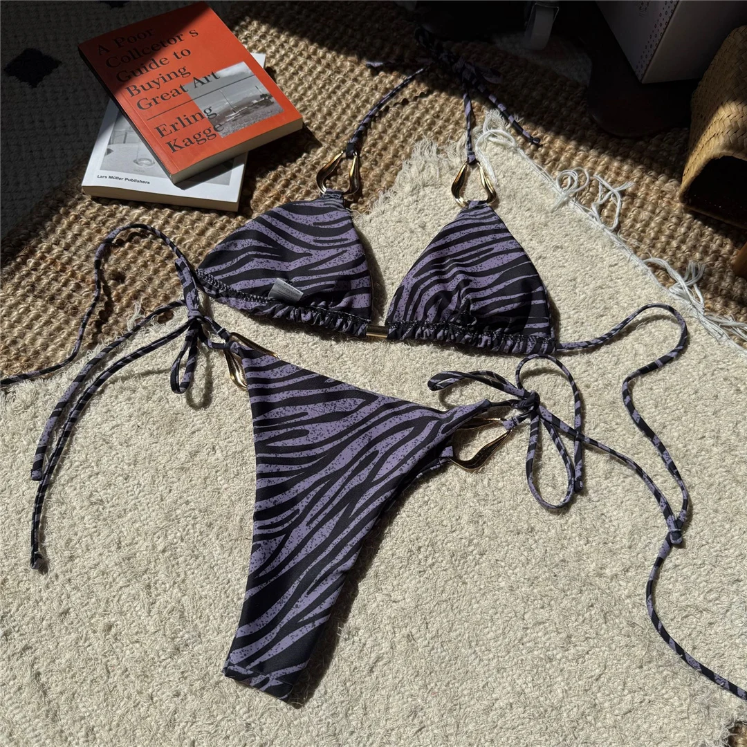 Zebra-Muster, Neckholder-Bikini, Damen-Badebekleidung, zweiteiliges Bikini-Set, Damen-Badeanzug, mit Trägern, gepolstert, Badeanzug, Badebekleidung, Modell V6621. – Detail 11
