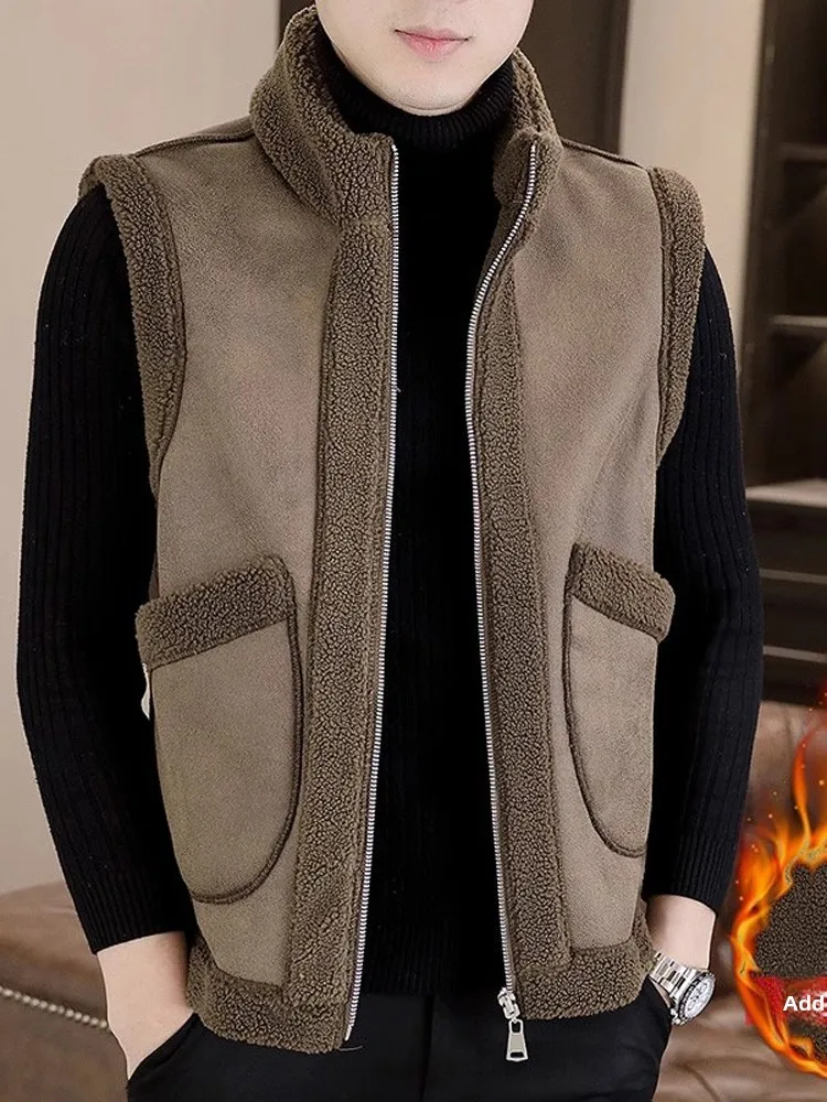 

Мужской зимний двусторонний жилет из меха и кожи, повседневный, теплый, на молнии, модный городской стиль