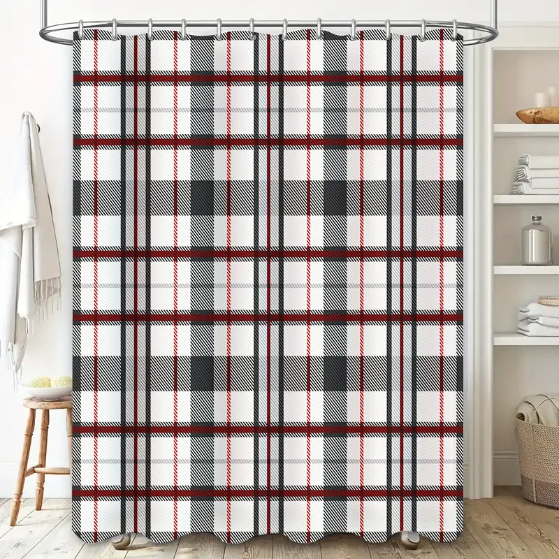 Plaid Shower Curtain Waterproof Bath Mat Decorative Polyester Fabric Printed Bathroom Accessories Set Red Black White Grey Check