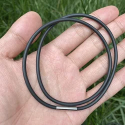3mm 4mm Black Rubber Leather Rope Chian Choker Necklace Stainless Steel Closure Connector Buckle Cord Collier DIY Jewelry 70cm