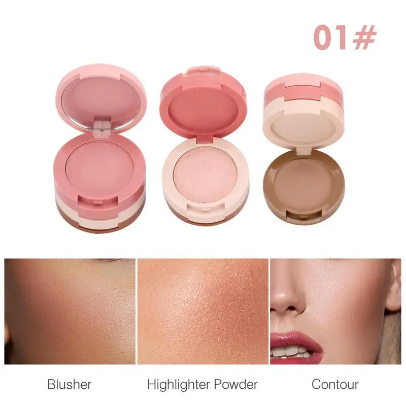 Bronzer And Highlighter Palette Bronzer Powder Highlight Blush Palette per il trucco del viso 3 In 1 impermeabili per evidenziare il Blushing