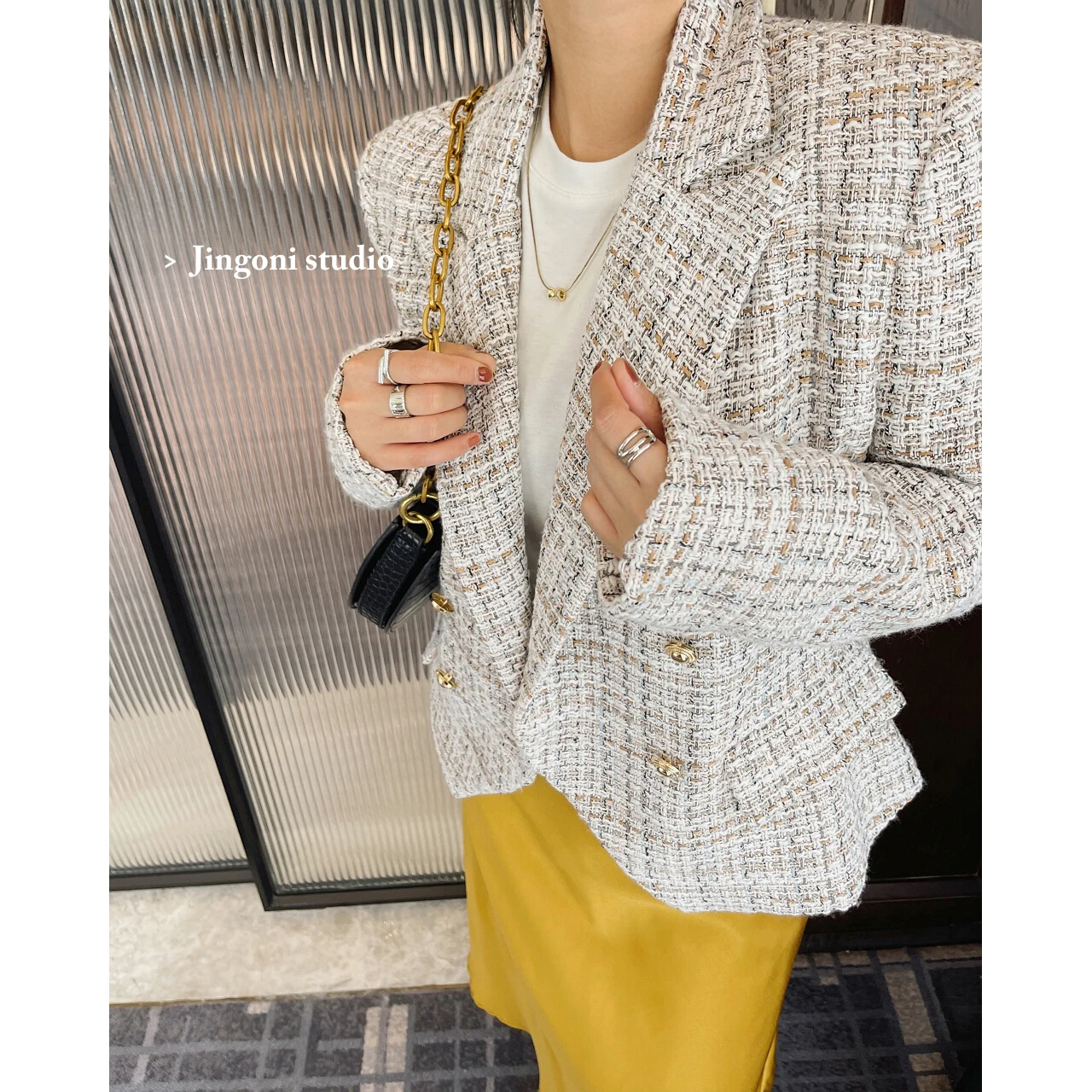 

2023 Woman Tweed Blazers Jacket Korean New Outerwears Coat Luxury Suits Chic Elegant Cropped Short Top Trench Stylish Spring