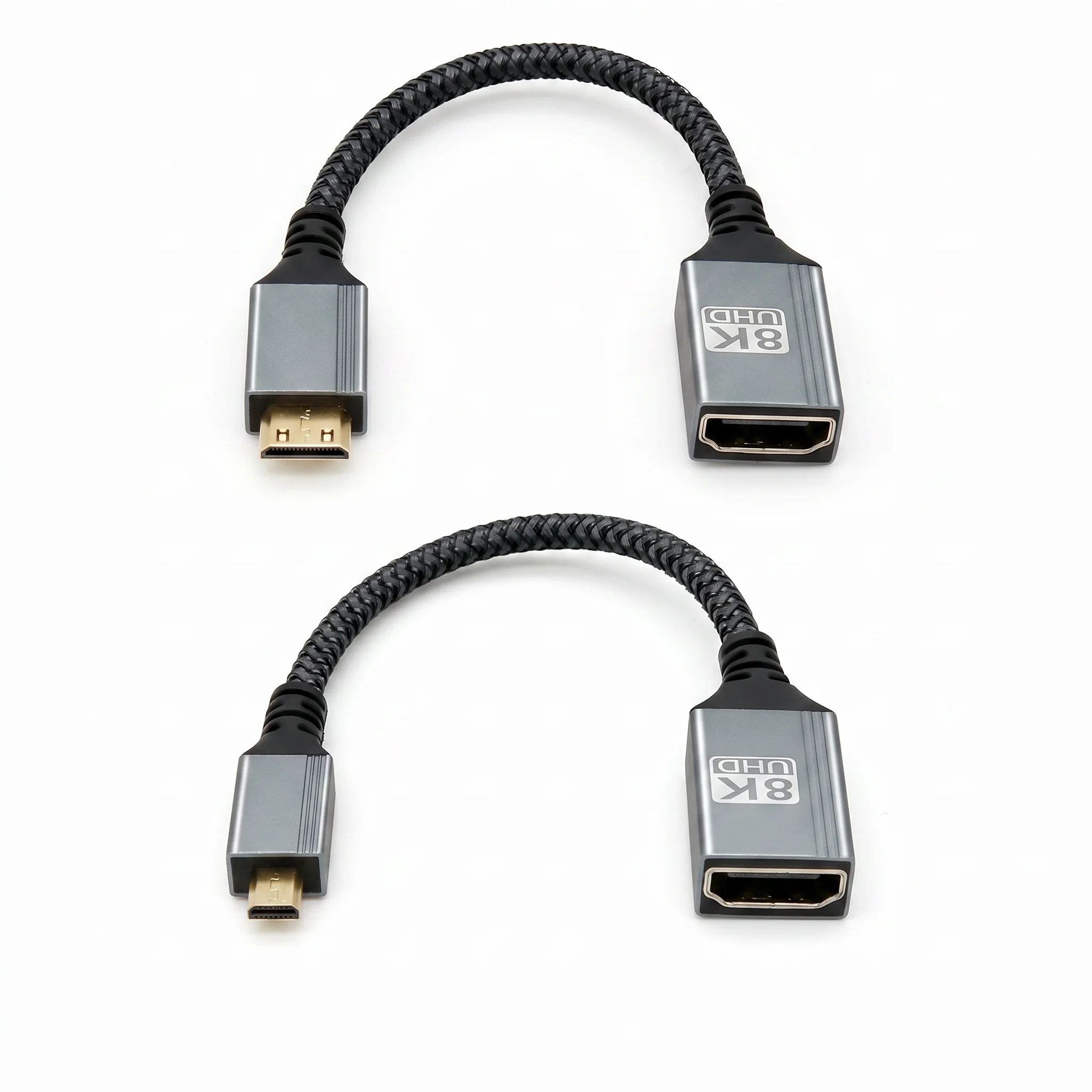 Micro or Mini HDMI-compatible Male to Standard HD Female Adapter Cable Nylon Braided 4K 8K Short Extension Cord for DSLR Camera