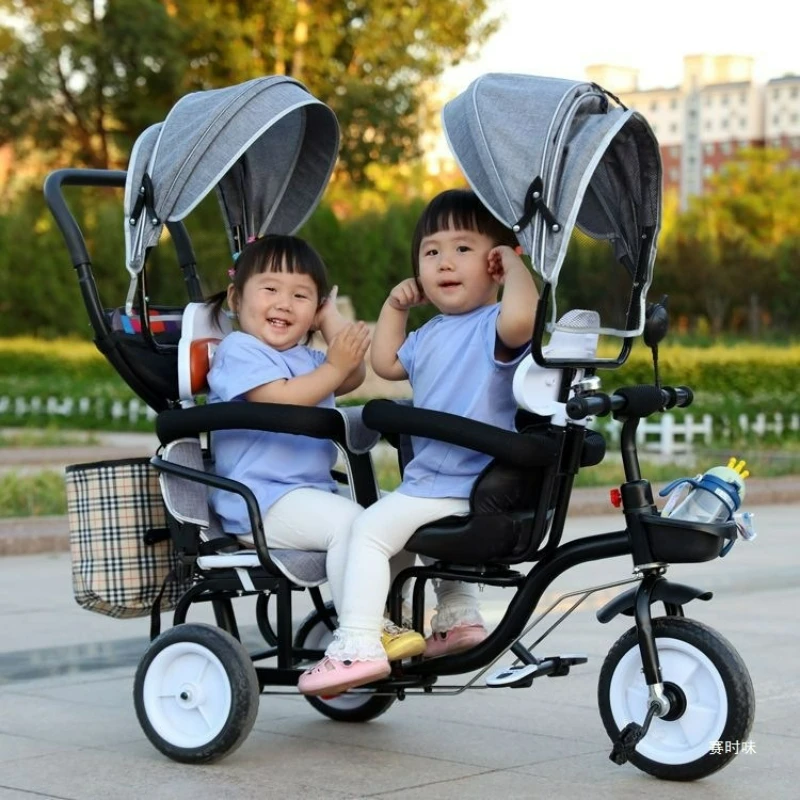 

Mutiple Stroller Tricycle Double Car Large Size Children's Two Seat Tricycle Twin Baby Stroller Double Child