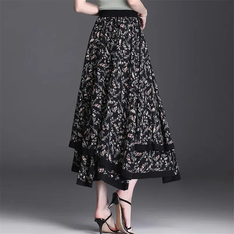 2023 New Spring And Autumn A-Line Floral Skirt Foreign Style Retro High-waisted Belly Cover Ladies Dress Clothes For Women