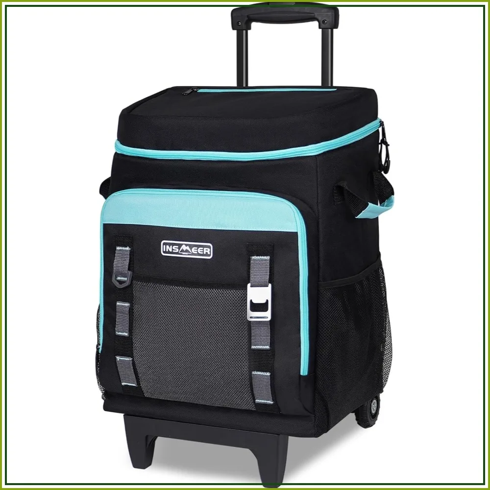 

80 Can Rolling Cooler with Wheels and Handle, 50L Portable Soft Sided Cooler, Collapsible Trolley Cart for Grocery Shopping