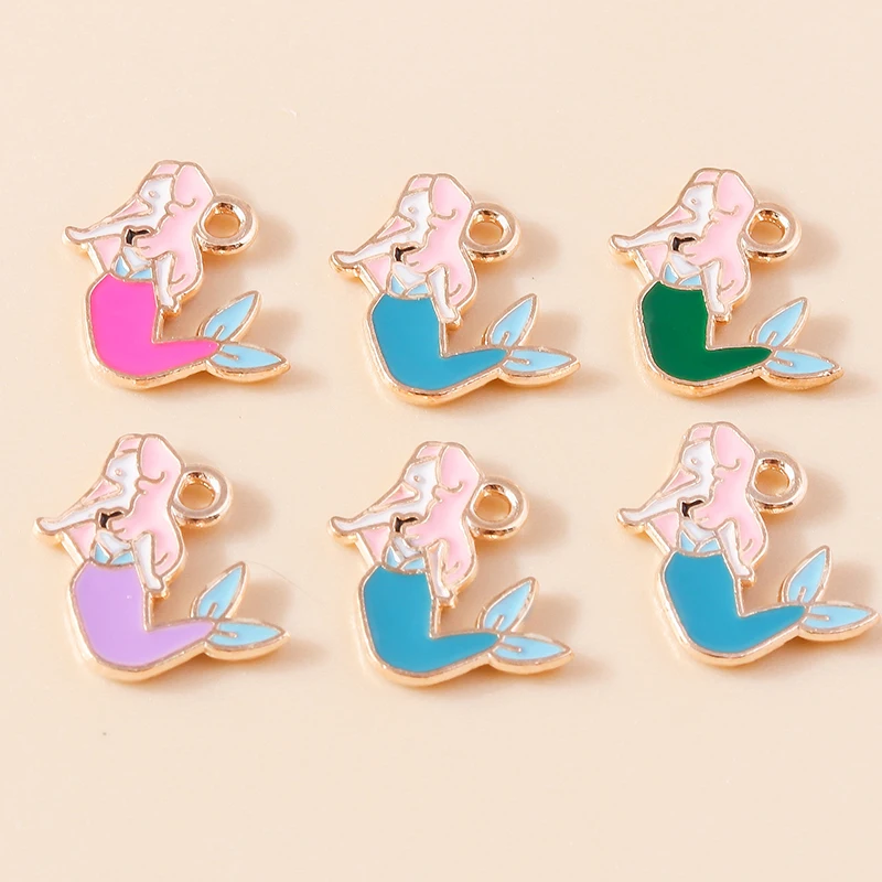 10 Stück Niedliche Emaille-Anhänger mit Meereslebewesen-Motiven wie Meerjungfrau, Schildkröte, Pinguin für Schmuckherstellung, Halsketten, Ohrringe, DIY-Bastelarbeiten, Geschenke – Detail 13