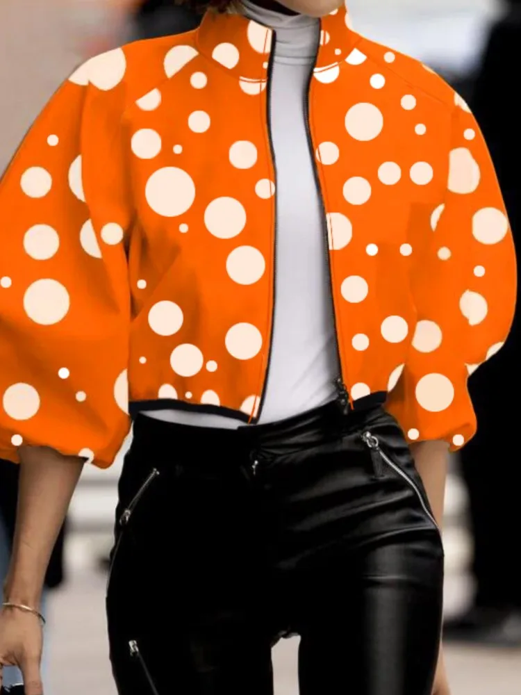 

Модная куртка с принтом, пальто для женщин, повседневная водолазка с длинным рукавом, куртки на молнии, пальто, топы, женская праздничная уличная одежда, осень