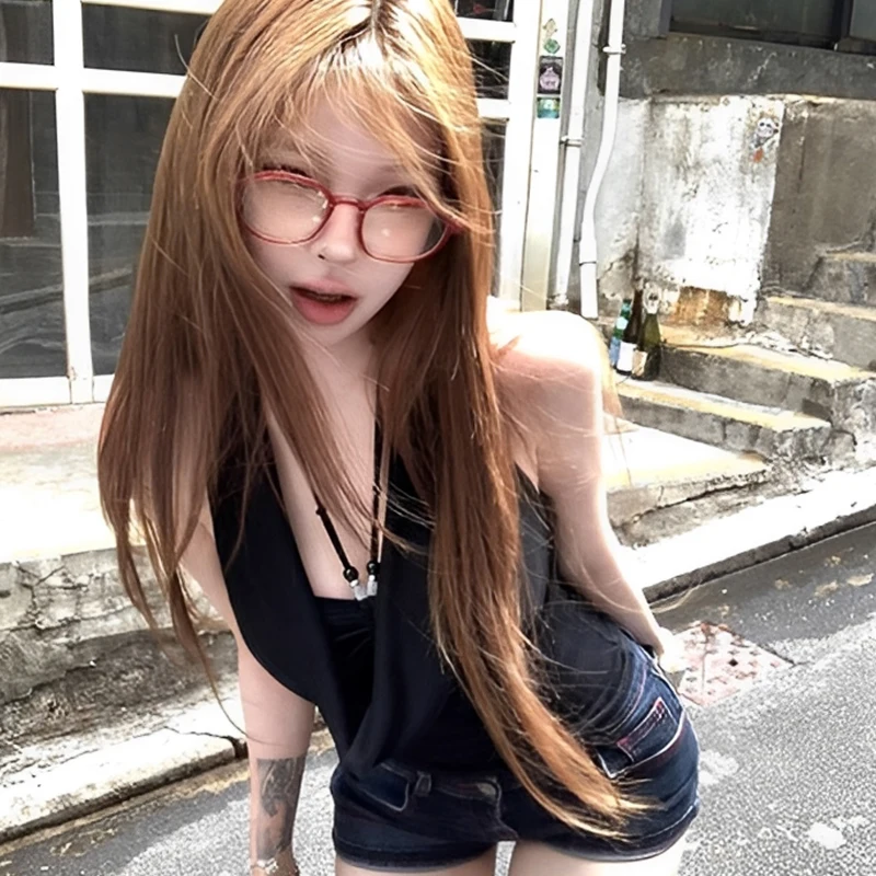 Camisola com gola halter de camada dupla feminina sexy bainha sem costas colete com contas