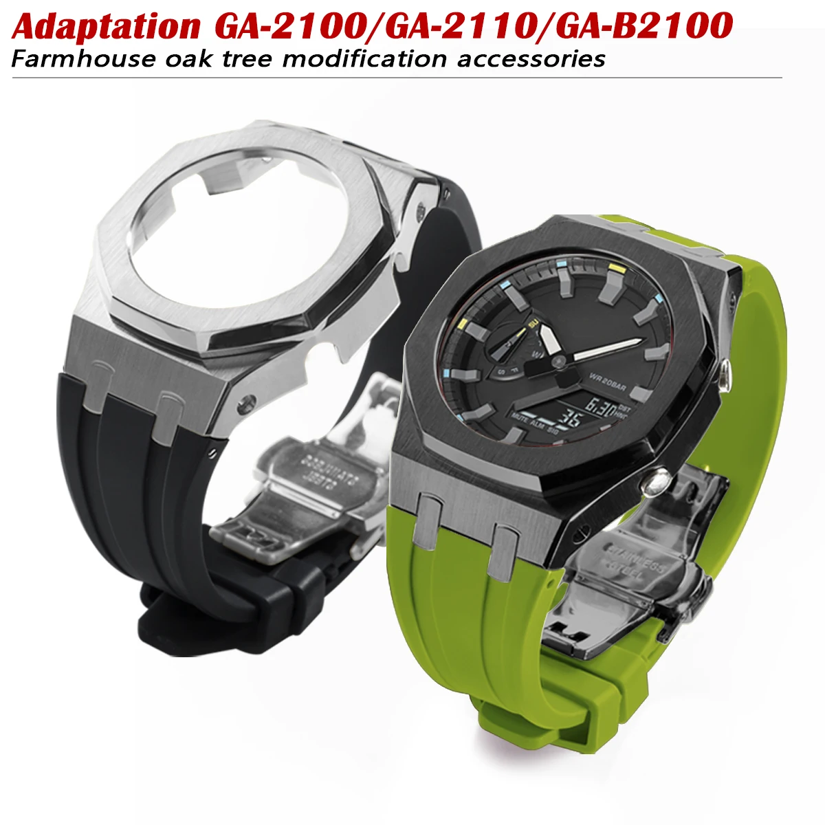 مناسبة ل GA-2100 2110 B2100 GM-2100 GBM-2100 GMA-S2100 معدن حاوية من الفولاذ المقاوم للصدأ حزام مطاطي ساعة تعديل الملحقات