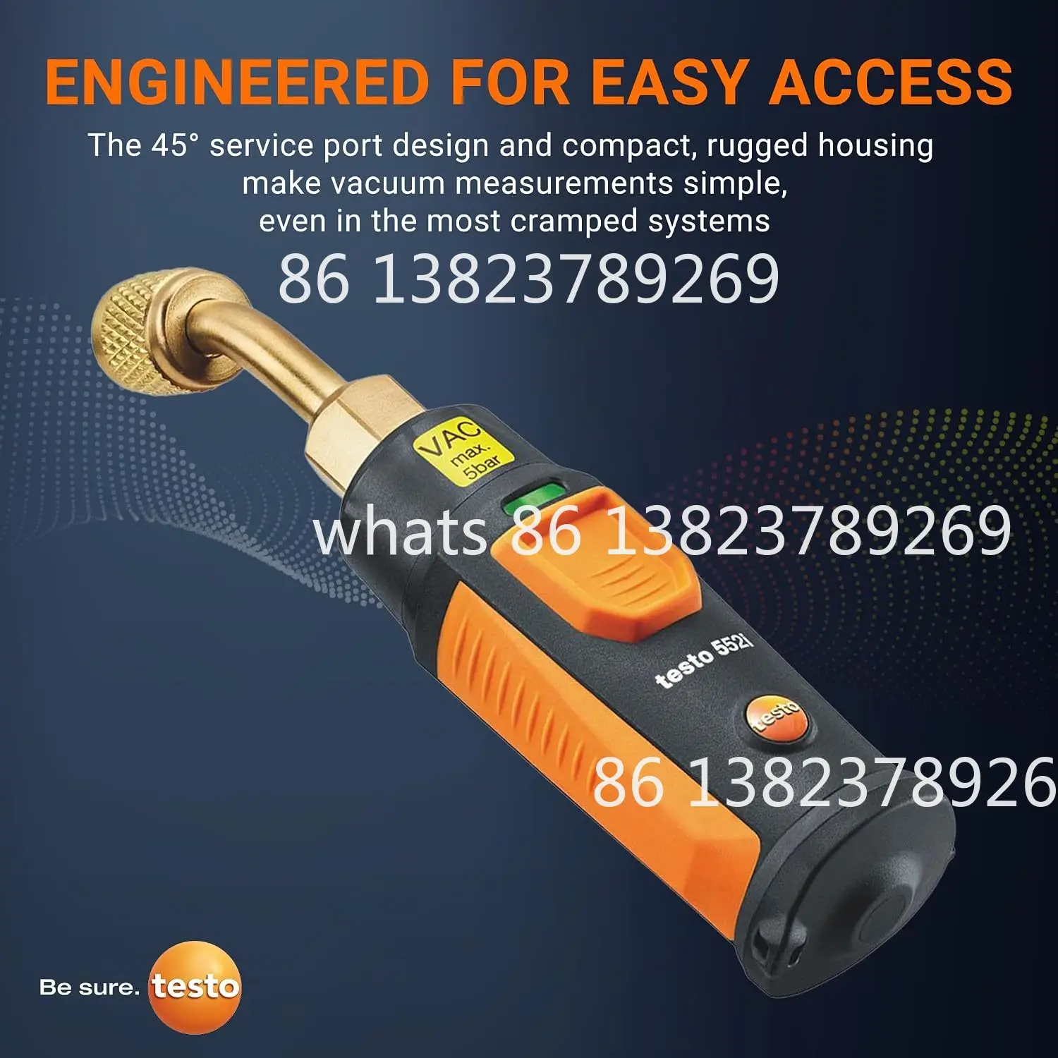 Testo 552i App-Controlled Wireless Vacuum Probe Precision Digital Vacuum Gauge Pressure Gage for Air Conditioning