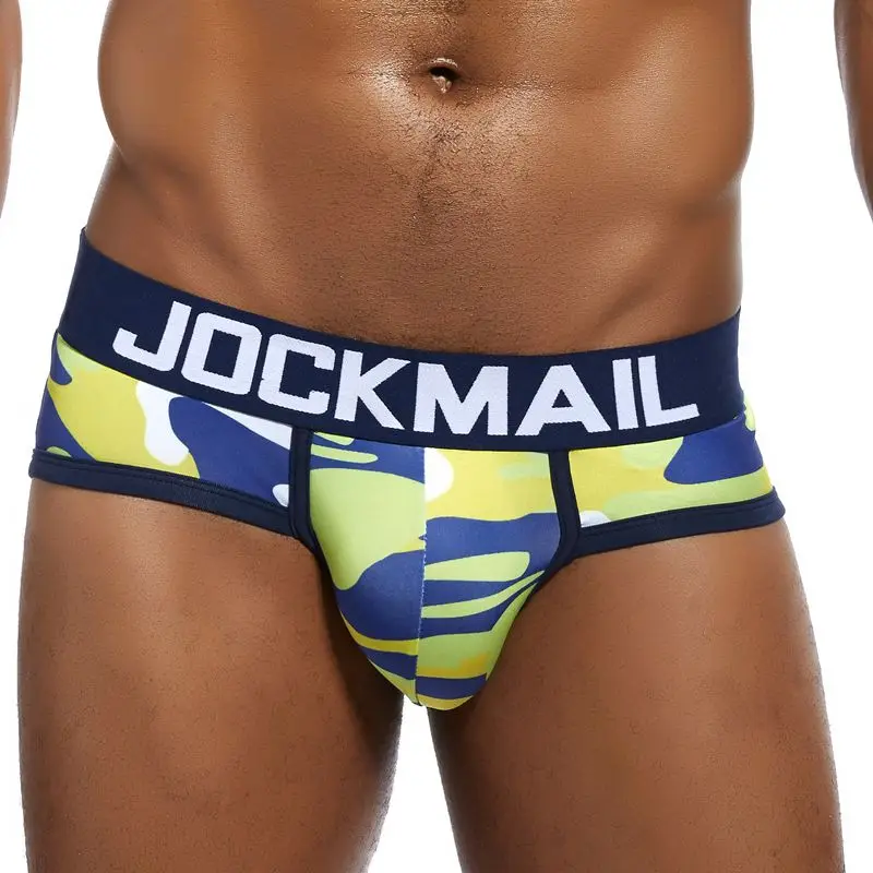 JOCKMAIL 브랜드 새로운 위장 남성 속옷 섹시한 인쇄 된 팬티 편안한 팬티 섹시한 남성 비키니 팬티 게이 속옷 남근