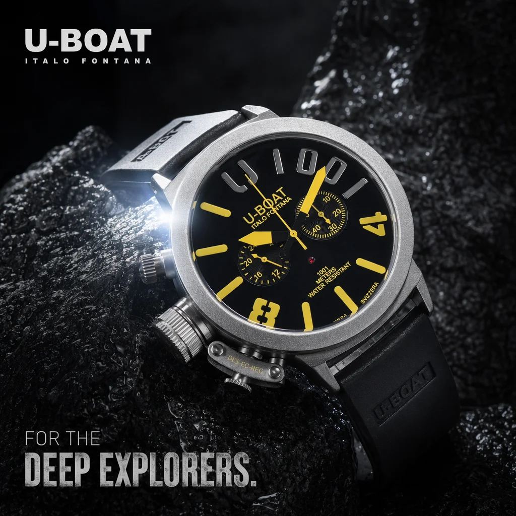 

U-Boat Classico 1001 Style Men's Watch Big Dial Stainless Steel Case Rubber Band Luminous Waterproof 1001M Sports Wristwatch