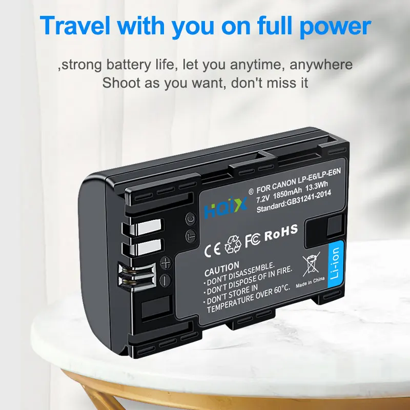 HQIX for Canon EOS R R5 R6 R6 V R7 90D 80D 70D 60D 6D Mark II 6D2 7D2 5D4 5D3 5DS 5D2 60Da Camera LP-E6 LP-E6N Charger Battery
