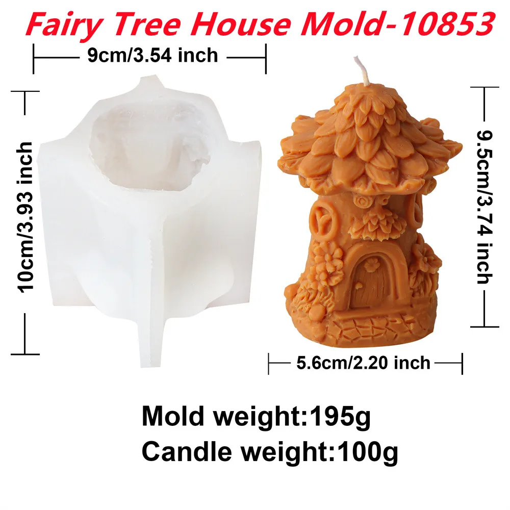 夢のような松の木の妖精の家キャンドル型、シリコーンミニチュアデザイン、DIY石鹸ツール、完璧なアロマキャンドルと石膏工芸品