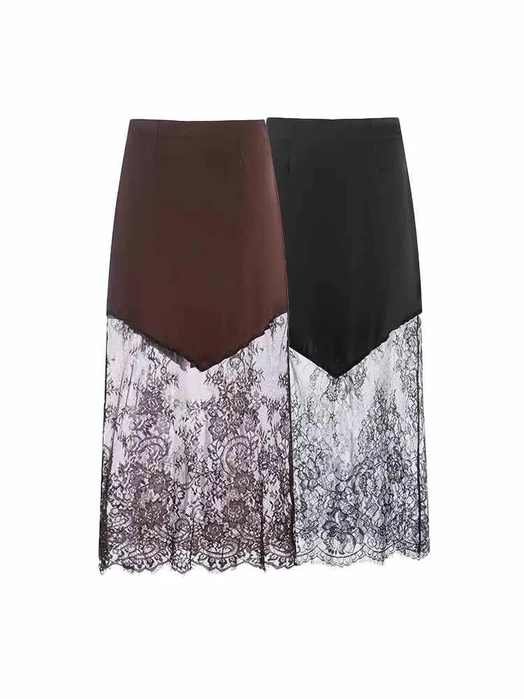 

HH, новинка 2026, женская весенняя трендовая модная длинная юбка на молнии с кружевом и украшением, женская универсальная уличная юбка для поездок на работу