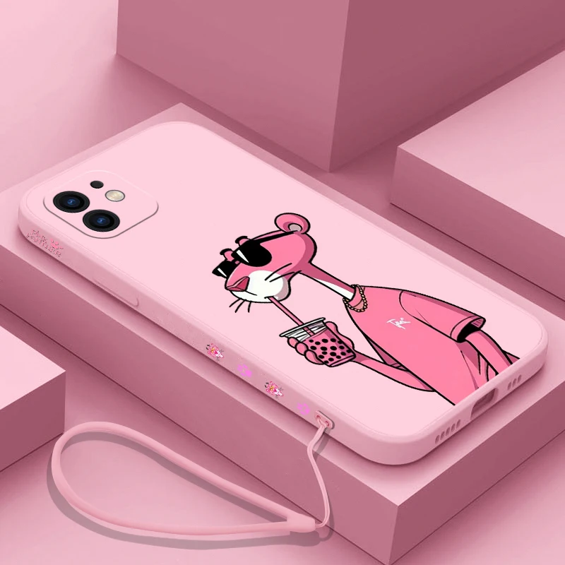 Крутой чехол для телефона P-Pinks Panthers iPhone 16 15 14 13 12 11 Pro Max Mini X 8 7 6S Plus, мягкий силиконовый чехол с ремешком на руку