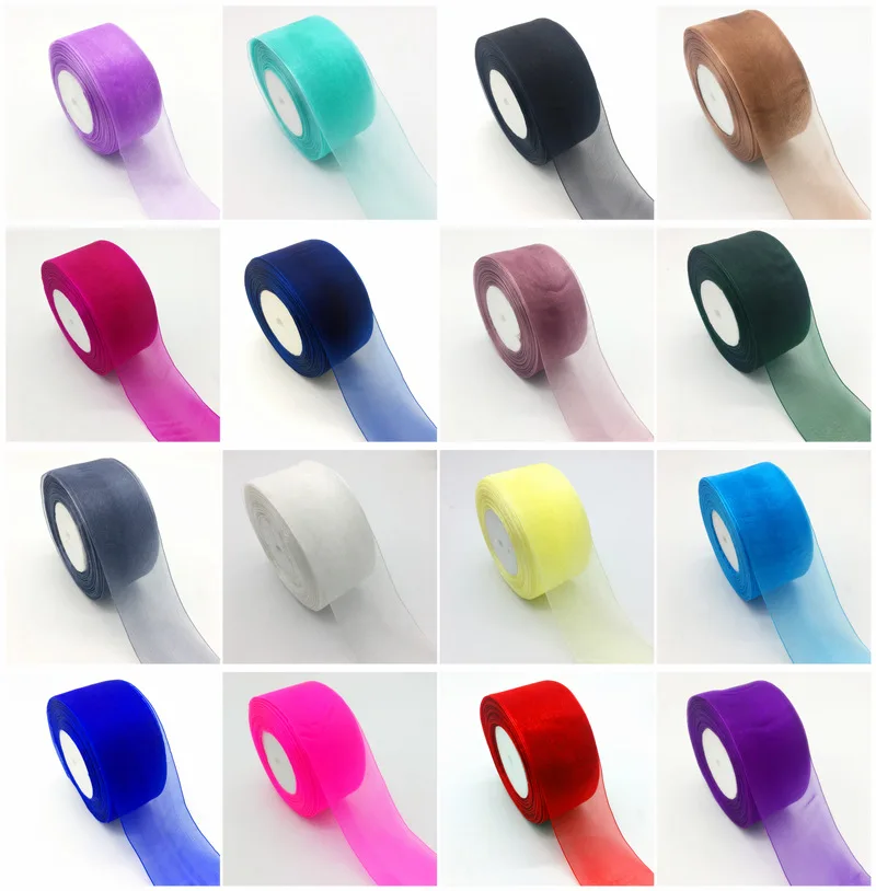 

High Quality 50yards/roll 50mm Organza Ribbon Apparel Sewing Fabric DIY Handmade Gift Packaging Wedding Party Decoration Ribbon
