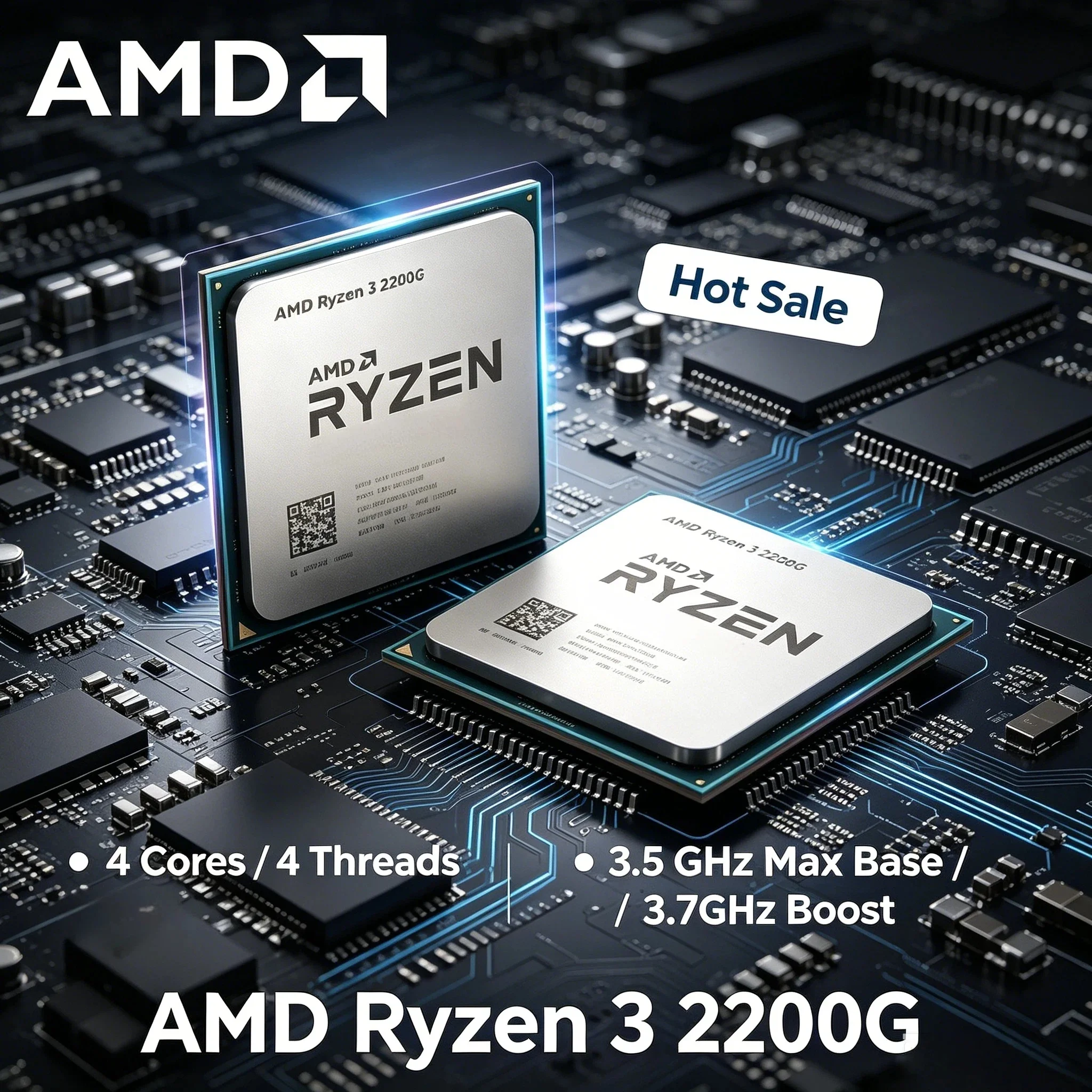 AMD Ryzen 3 2200G 3.5GHz Base 3.7GHz Boost 4 Core 4 Thread Socket AM4 14nm Vega 8 Graphics APU Processor Tray R3 2200G Ultra