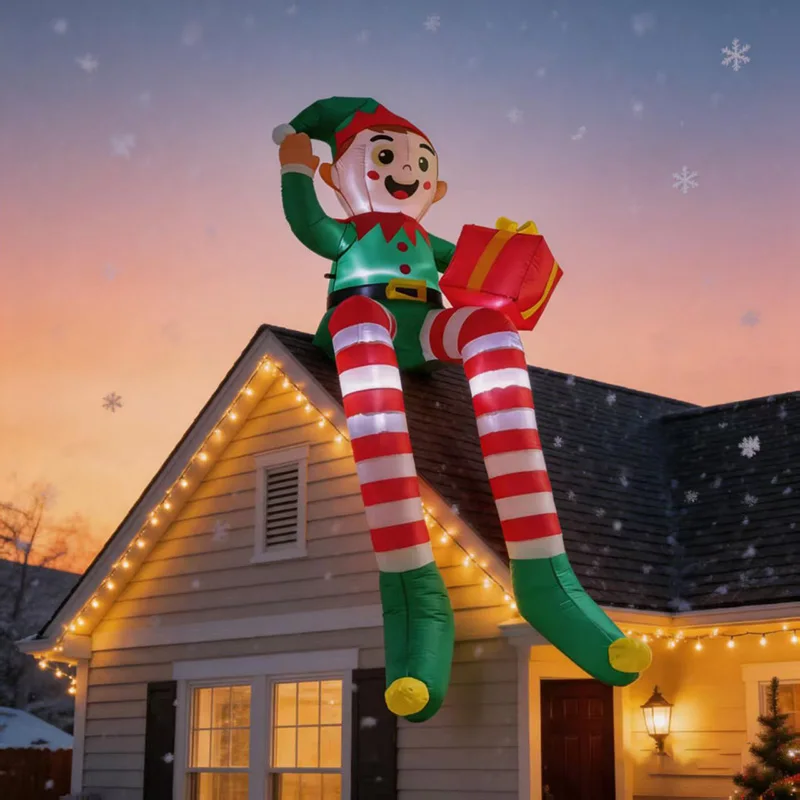 Christmas inflatable sitting elf 2.5m model LED light strip suitable for outdoor residential roof home decoration scene props