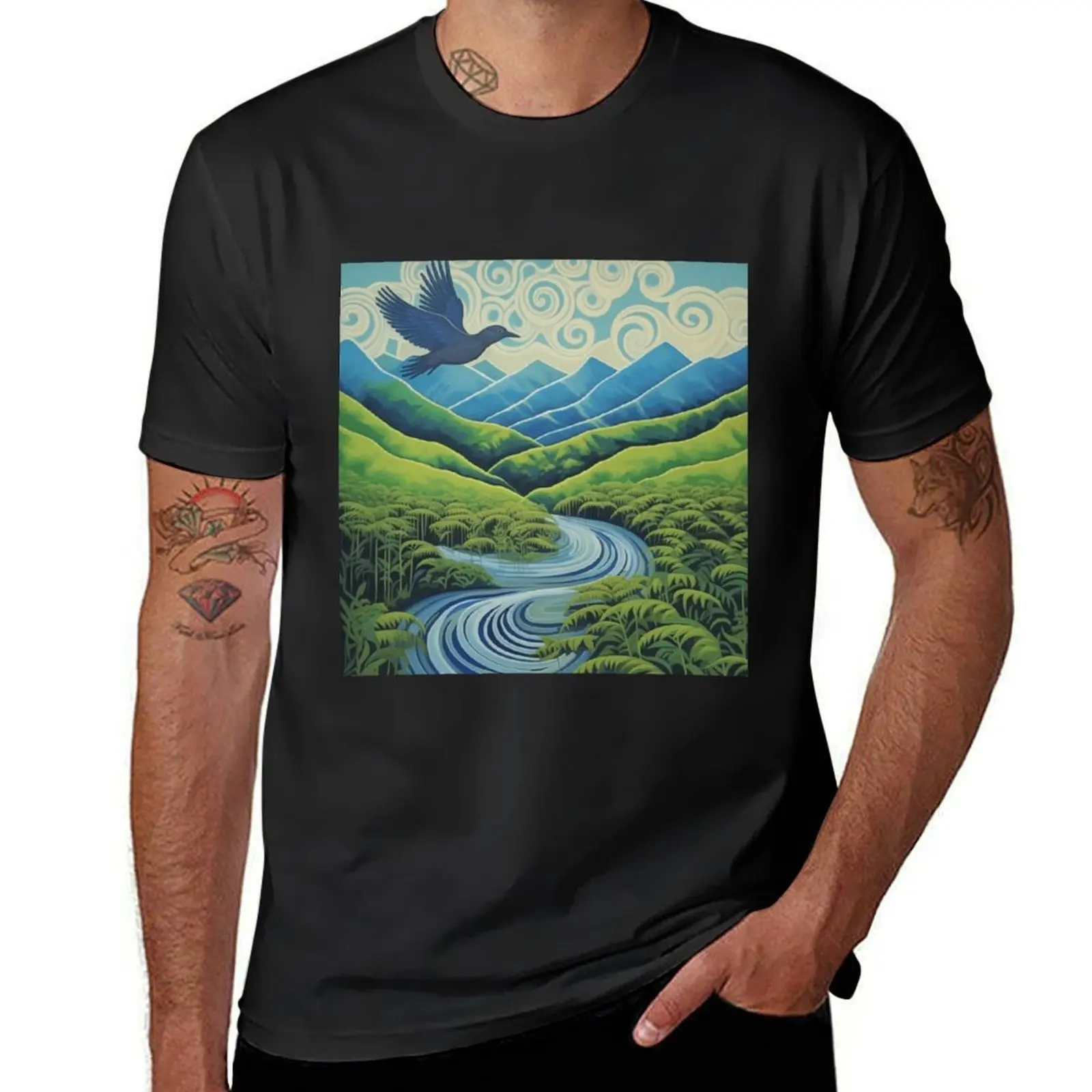 New Zealand in blue and green with bird. (2) T-Shirt blanks plain animal prinfor boys graphics plain black t shirts men