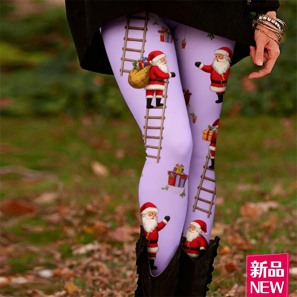 Pantalones de Yoga con elementos navideños para mujer, mallas elásticas cómodas e informales con estampado 3D, pantalones de cintura alta para Festival y Carnaval al aire libre