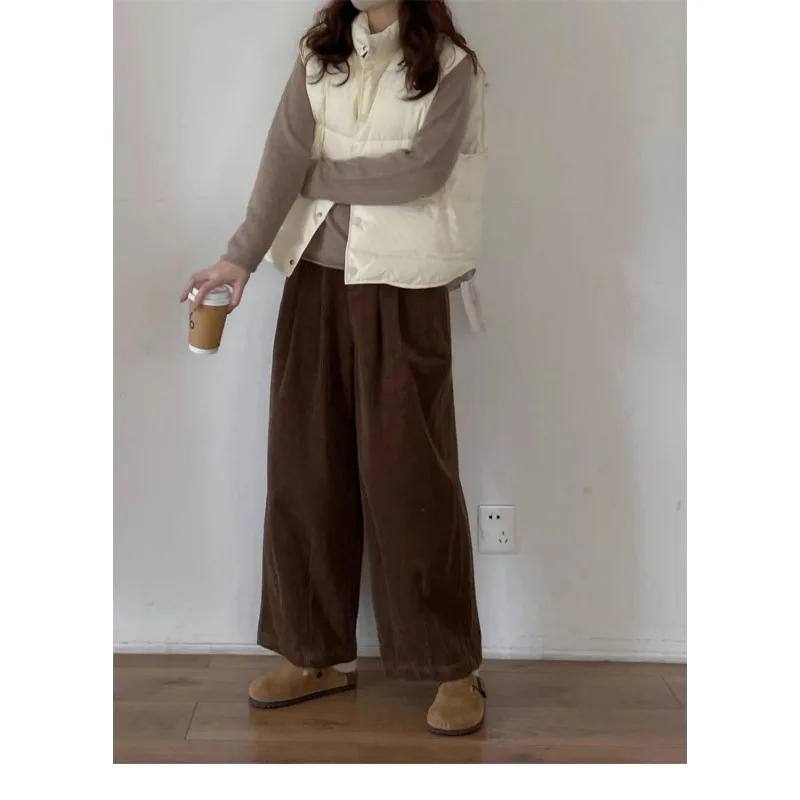 

Autumn Winter Retro Corduroy Wide-leg Pants for Women Elastic Loose Slimming Casual Harem Pants