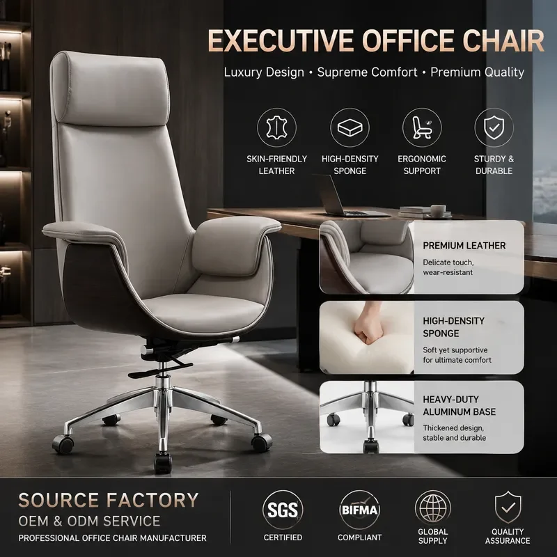 Light Luxury Executive Office Chair High Back Leather Computer Desk Chair Ergonomic Recliner for Home Study Business Boss