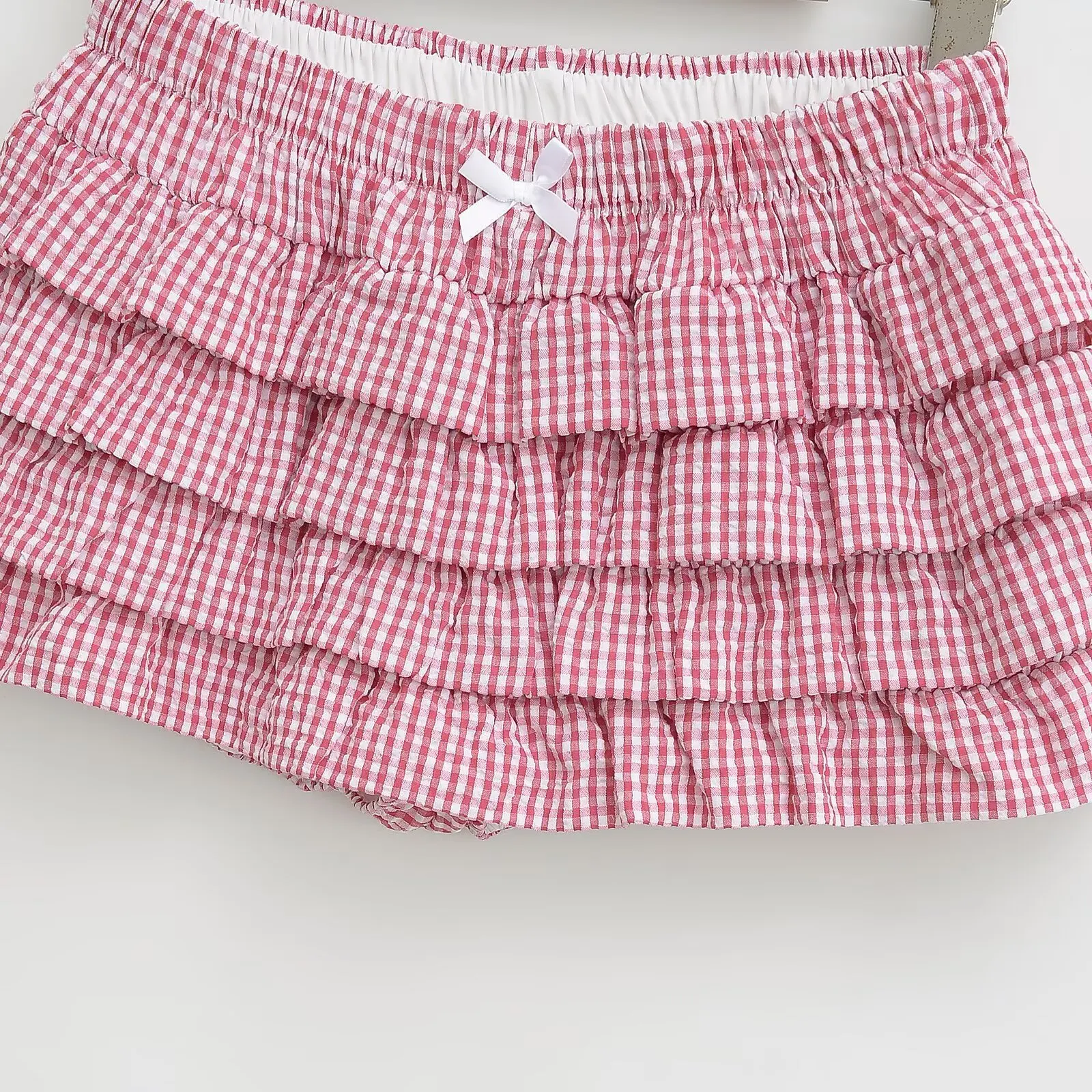 Niedrige Taille Plaid f Rock Frauen Sommer Anti-Licht ort Rock Hosen Süße Und Würzige Knoten Mehrschichtige Kuchen blume...