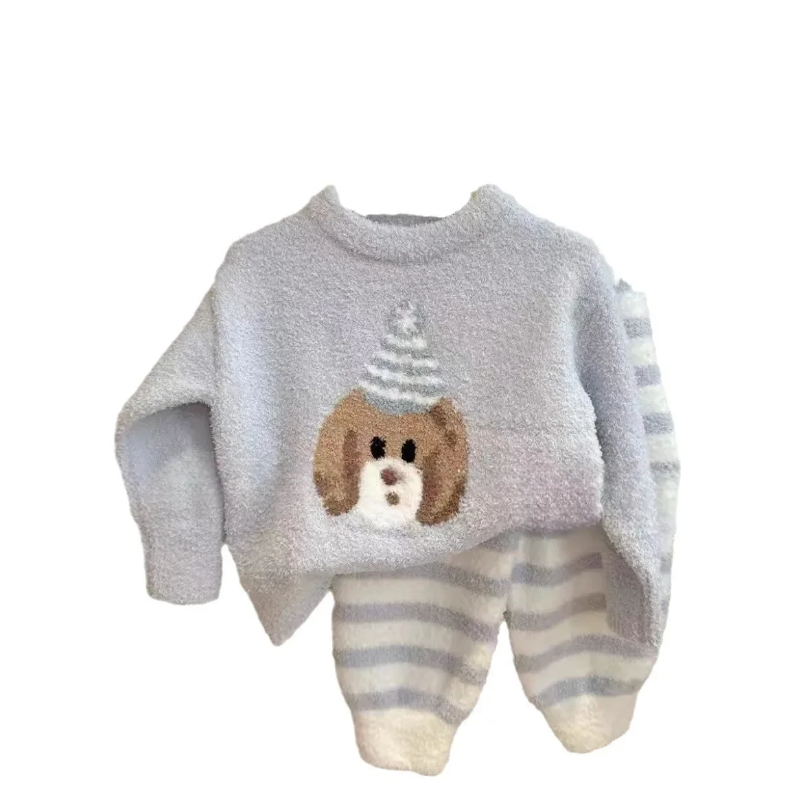 2024 Herfst en Winter Pyjama Herfst en Winter Verdikte Kinderpak Meisjes Koraal Fluwelen Jongens Tweedelige Set