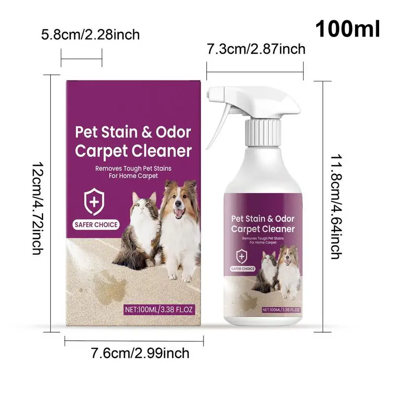 Limpador de manchas para animais de estimação, 120ml, eliminador de manchas para animais de estimação, poderoso removedor de manchas, spray seguro, desodorizador de carpetes para animais de estimação, eficaz para