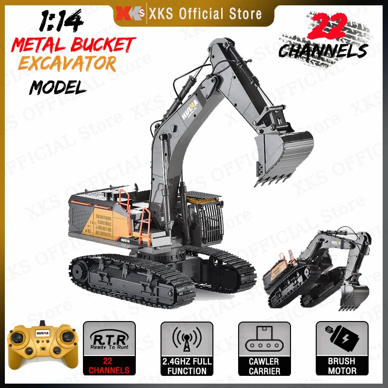 

HuiNa 1592 1/14 RC Truck Excavator Model 22 Channels 2.4G Remote Control Truck Light Sound Metal RC Excavator Toy Gift for Boy