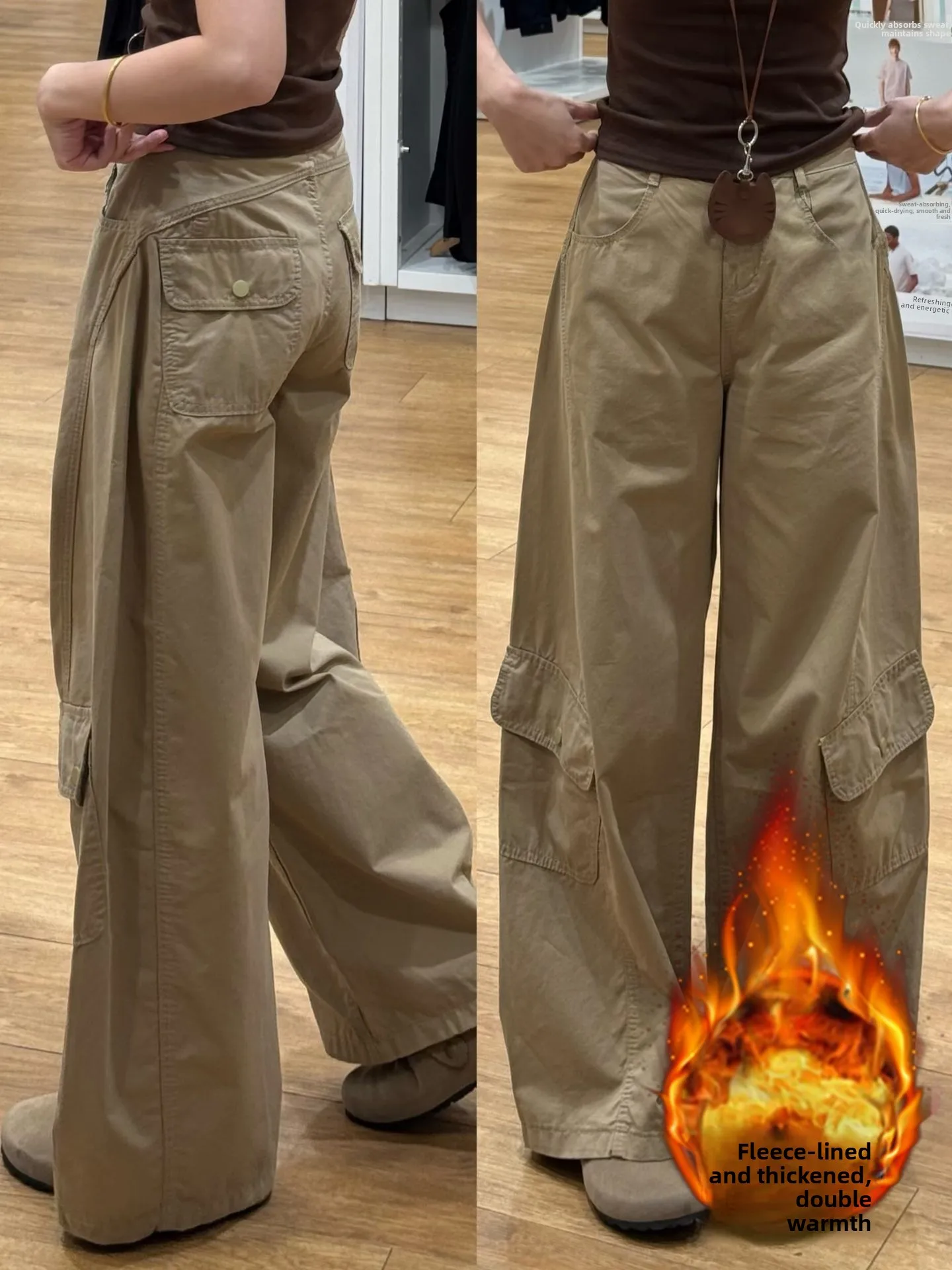 

plus Size Vintage Fleece Lined Thickened Workwear Denim Pants Women's Casual Wide Leg Pants High Waist Slim Straight Cut Jeans